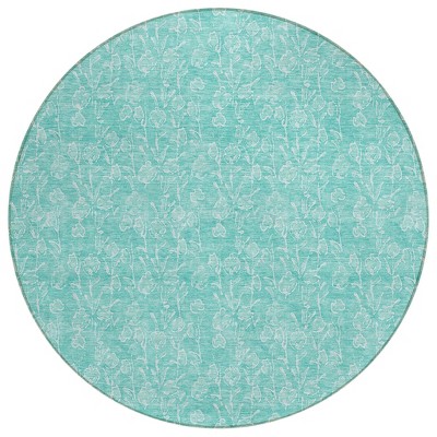 Teal Blue And Ivory Floral Washable Indoor Outdoor Area Rug