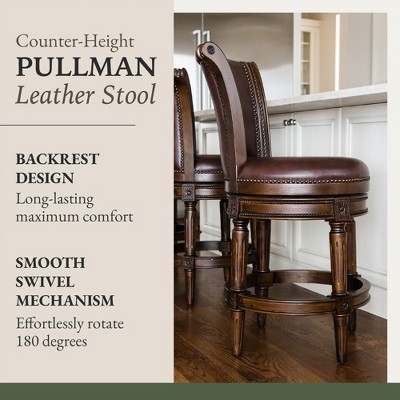 Walnut Swivel Counter Stool with Vegan Leather Upholstery, Set of 3