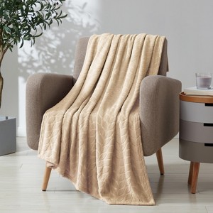 Kate Aurora Pastel Chic Embossed Leaves Ultra Plush Accent Throw Blanket - 50 in. W x 60 in. L - 1 of 4