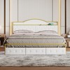 King/Queen Size Metal Platform Bed Frame with Drawers, Storage Headboard 4L, White+Gold -ModernLuxe - 2 of 4