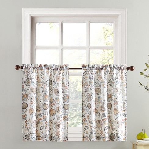 2pc No. 918 Sheer Signy Jacobean Pattern Rod Pocket Kitchen Curtain Tier Pair White - image 1 of 3