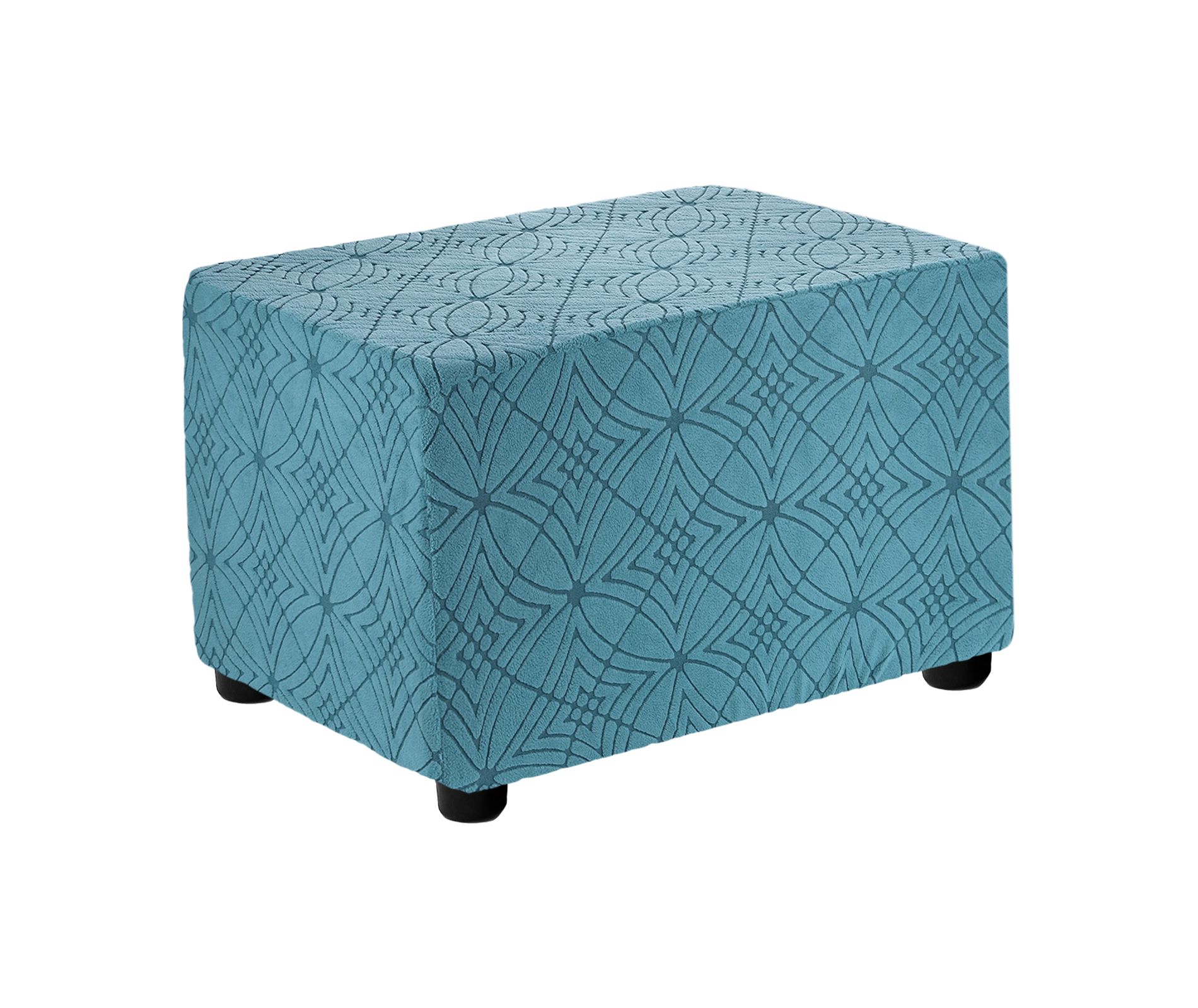 Unique Bargains Textured Jacquard Stretch Footstool Slipcover Protector for Living Room Bedroom 60-75cm/24-30inch Light Blue