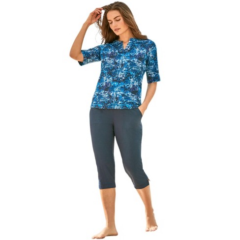 Swim 365 Women's Plus Size Three-quarter Sleeve Swim Tee - 26/28, Blue :  Target