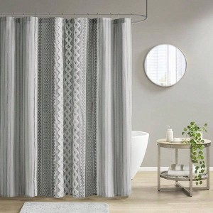 Imani 100 Cotton Chenille Shower Curtain, 72x 72, Grey, Machine Washable, Modern Bathroom Decor - 1 of 4