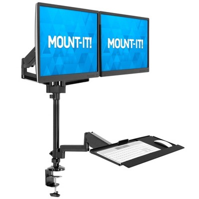 Mount-It! Dual Monitor Sit Stand Workstation, 2 Screens up to 32" Each, Height Adjustable & Quick Release Screen Mount, Standing Desk w/ Keyboard Tray