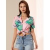 Allegra K Women's Hawaiian Floral Leaves Printed Short Sleeve Button Down Vintage Shirt - 2 of 4