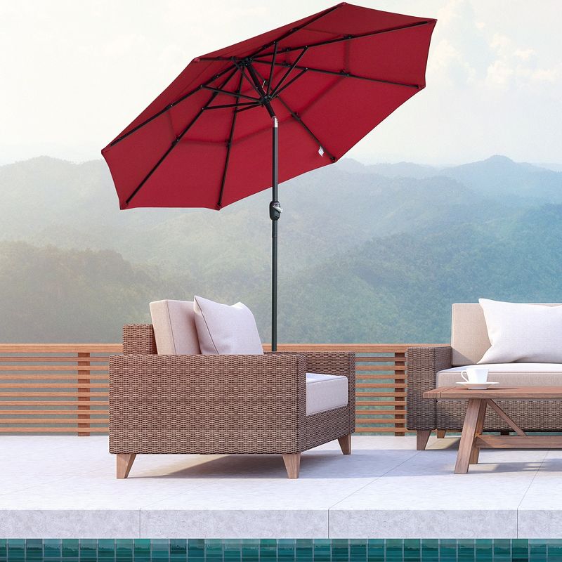 Outsunny 9FT 3 Tiers Patio Umbrella Outdoor Market Umbrella with Crank, Push Button Tilt for Deck, Backyard and Lawn, 3 of 7