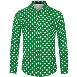 Lars Amadeus Men's Button Down Long Sleeves Casual Polka Dots Print Shirts - 1 of 4
