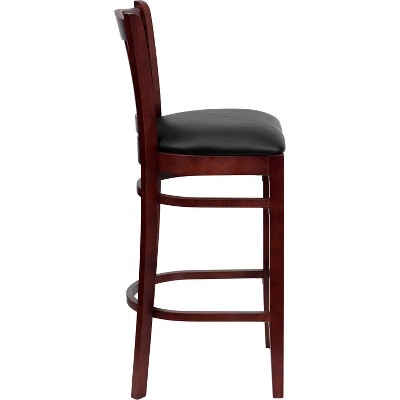 Elegant Mahogany Wood Barstool with Black Vinyl Seat