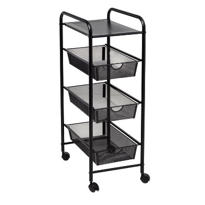 Nex 4 Tier Storage Cart With Mesh Basket Black : Target