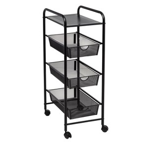 Honey-Can-Do 3 Drawer Rolling Cart Black: Utility Storage Cart with Fade-Resistant Steel, Universal Placement, 35.6" Height - 1 of 4