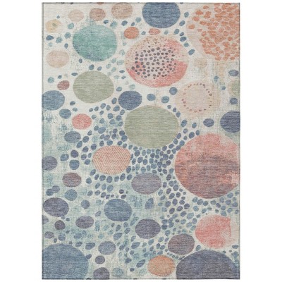 HomeRoots 9' X 12' Denim Blue Peach And Artichoke Green Geometric Washable Indoor Outdoor Area Rug