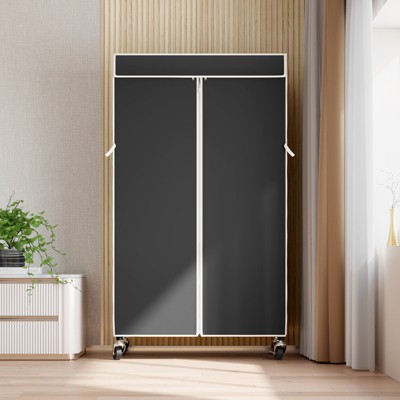 Black Portable Rolling Clothes Rack with Gray Cover