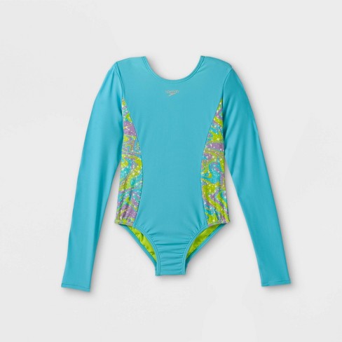 Speedo Girls Groovy Swirl Print Long Sleeve One Piece Rash Guard Blue Target