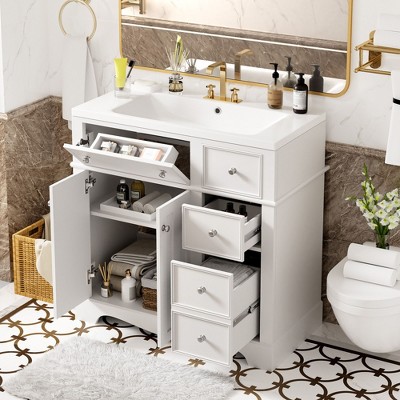 NicBex 35.4" Bathroom Storage Cabinet with Sink, Bathroom Vanity, 3 Spacious Drawers and 1 Cabinet with Adjustable Shelf for Bathroom