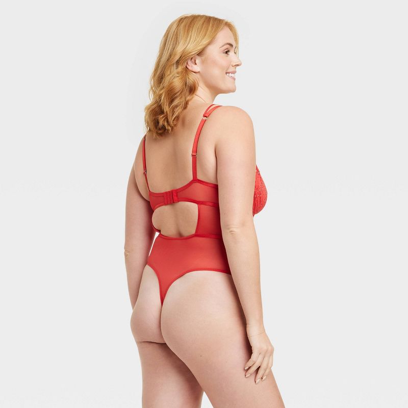 Women's Lace and Mesh Lingerie Bodysuit - Auden&#8482; Red, 5 of 7