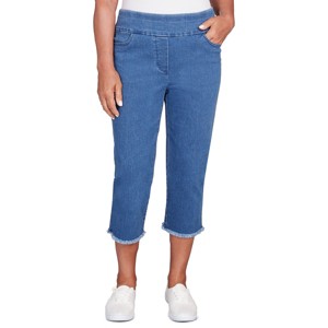 Alfred Dunner Womens Denim Fringe Capri Pant - 1 of 4