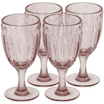 Elle Decor Vintage Wine Goblets, Set of 4, Color Tint Glassware Set, Water Goblets for Party, Wedding, & Daily Use, 10.1 oz, Pink
