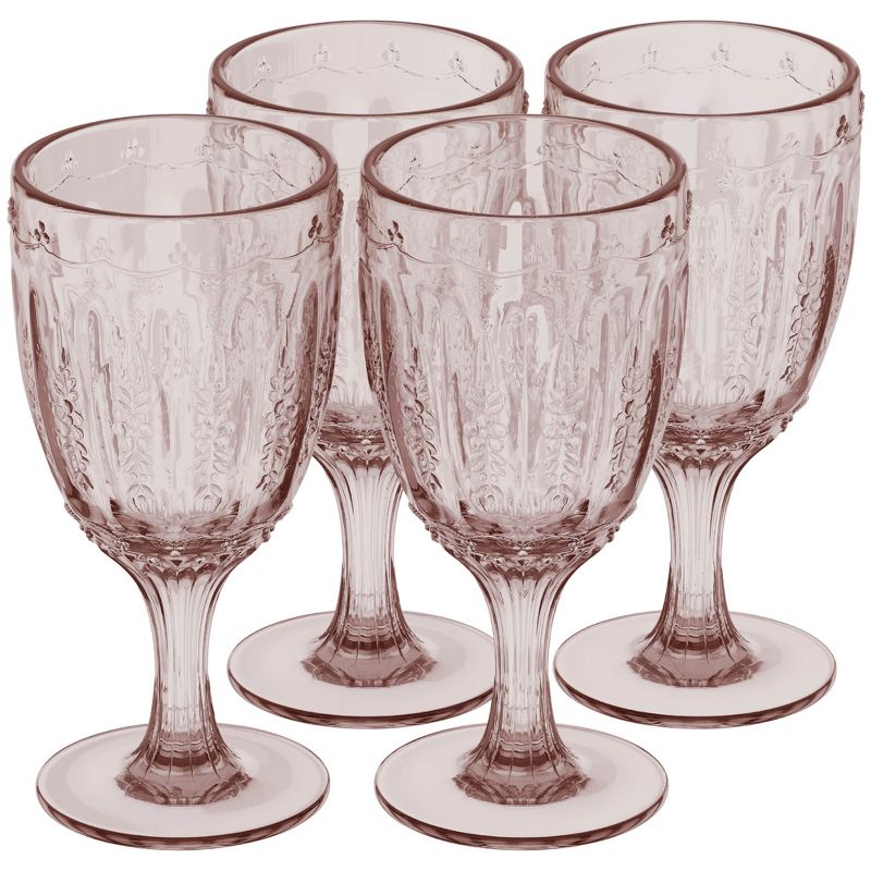 Elle Decor Vintage Wine Goblets, Set of 4, Color Tint Glassware Set, Water Goblets for Party, Wedding, & Daily Use, 10.1 oz, Pink, 1 of 8