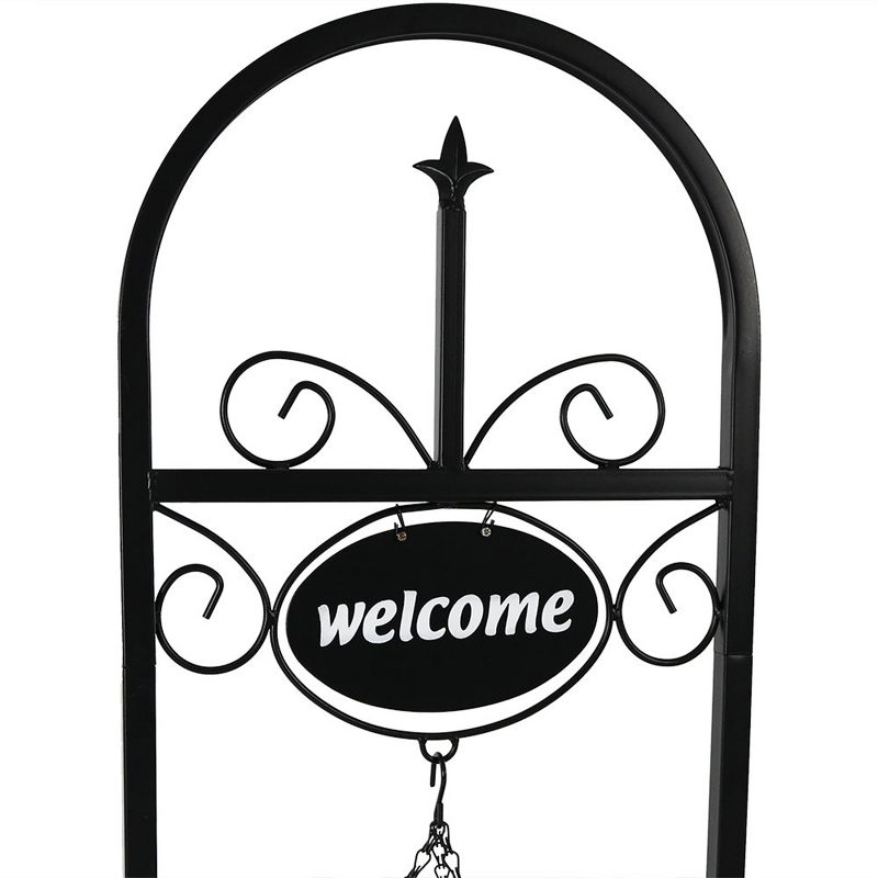 Sunnydaze Indoor/Outdoor Iron Construction Decorative Welcome Sign and Coco Grass Liner Hanging Basket Planter Stand - 48" H - Black, 5 of 10