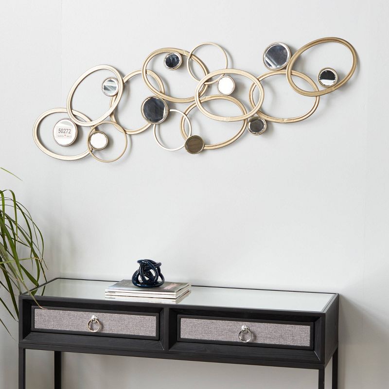 Metal Geometric Wall Decor with Round Mirrored Accents - Olivia & May, 2 of 6