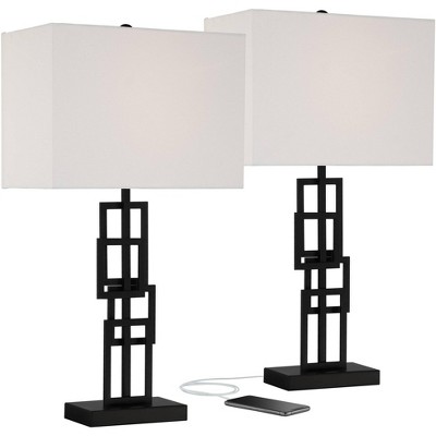 360 Lighting Gale Black Grid Open Base Table Lamps Set of 2 with USB Ports