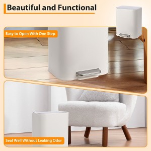 Bathroom Trash Can, 3.2 Gal/12L Stainless Steel Waste Bin, Soft-Close Lid, Narrow Step-on Garbage Bin - with Removable Plastic Inner Buckets (White) - 1 of 4