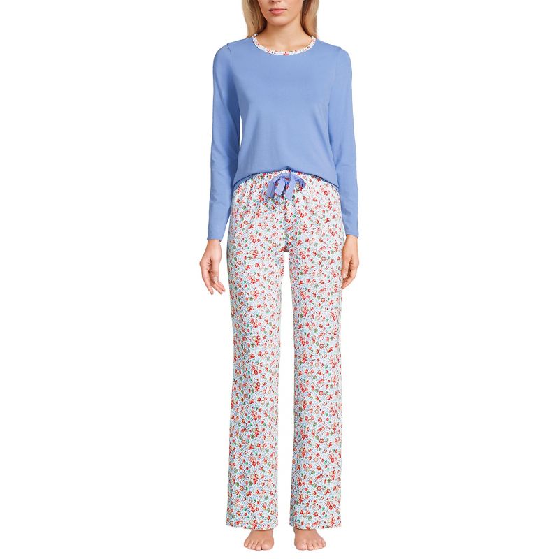 Lands' End Women's Knit Pajama Set Long Sleeve T-Shirt and Pants, 3 of 4