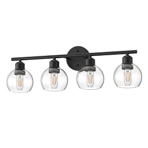 DORESshop 26 in. 4-Light Bathroom Vanity Light Fixtures Over Mirror, Black Bathroom Light Fixtures with Clear Globe Glass Shades - 1 of 4