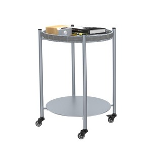 Gulches Silver Gray Round Metal Indoor Side Coffee Table 2-Tier with Wheels 15x15x23 Inch Movable Detachable Nightstand - 1 of 4