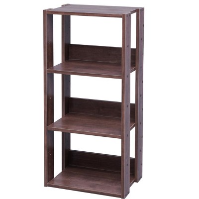 Adjustable Brown Wood 3-Shelf Open Storage Unit