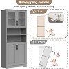 67" Cupboard Modern Bathroom Storage Cabinet with Glass Doors and Adjustable Shelves, Tall Storage Cabinet for Kitchen, Living Room, Gray - 3 of 4