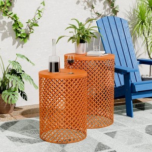 VisioGear 2PCS Patio End Tables, Indoor Outdoor Nesting End Carved Trellis Design Side Table, Orange, 12.5"*12.5"*16.5" - 1 of 4