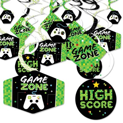 Big Dot of Happiness Game Zone - Pixel Video Game Party or Birthday Party Hanging Decor - Party Decoration Swirls - Set of 40