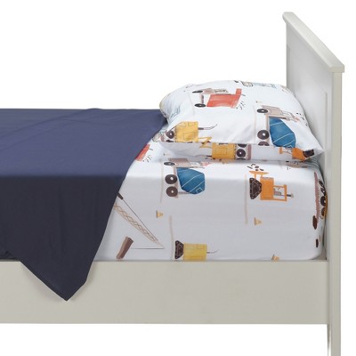 Blue Construction Vehicle Twin Microfiber Sheet Set