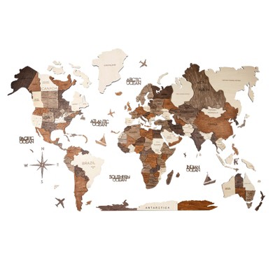 HomeRoots 47" X 79" Brown and Beige Wood World Map Hanging Dimensional Sculpture