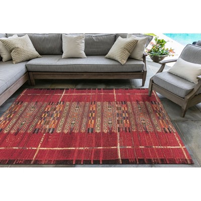 Marina Red Tribal Stripe 8'10" x 11'9" Synthetic Indoor/Outdoor Rug