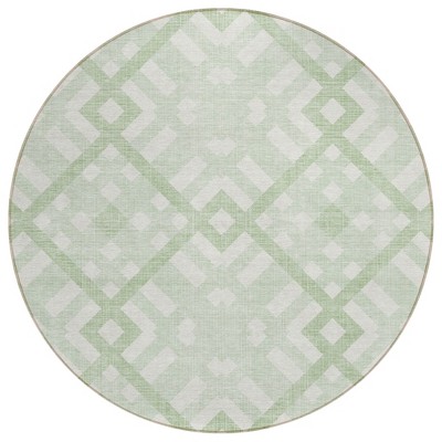Mint Green And Ivory Geometric Washable Indoor Outdoor Area Rug
