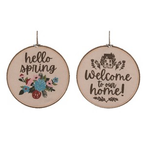 Transpac Cotton 12" Multicolor Spring Reversible Embroidery Hoop Wall Decor - 1 of 2