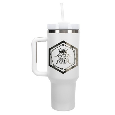 Elanze Designs Hexagon Floral Beetle Bug Insect 40 oz. Stainless Steel, Large Water Bottle Coffee Mug, Spill & Leak Resistant, Thermal Travel Tumbler