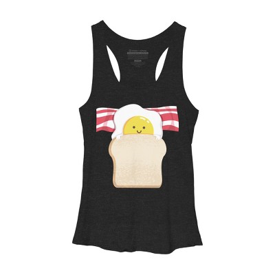 Women's Design By Humans Cute Cartoon Sunny Egg, Toast, Bacon By radiomode Racerback Tank Top