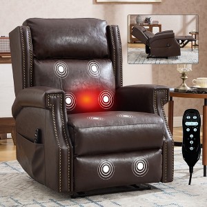 Beige Manual Recliner Chair in Faux Leather for Living Room with Heavy Duty Motion Mechanism 8 Vibrating Nodes and 3 Massage Modes - 1 of 4