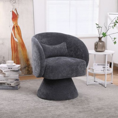 CAVINAS Fabric Swivel Chair, Accent Chair with Hidden 360° Swivel Base, Round Barrel Chair, Armchair for Living Room Bedroom