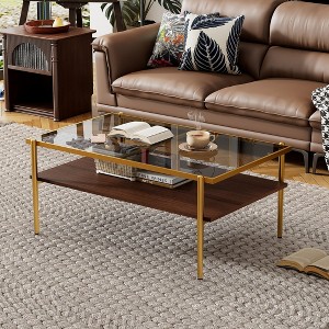 Rectangle Coffee Table, with Gray Tempered Glass top and Legs, Modern Table for Living Room - 1 of 4