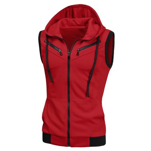 Mens red hot sale sleeveless hoodie