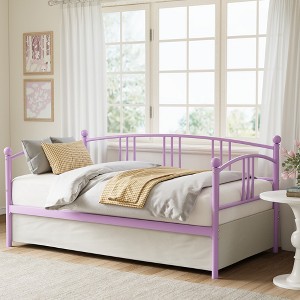 Twin Daybed, Sturdy Metal Day Bed with Steel Slat Support, Arched Headboard Sofa Bed for Living Room, Bedroom and Guest Room, Purple - 1 of 4
