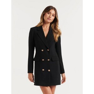 Women's Double-Breasted Blazer Dress - Tailored Fit with Gold-Tone Buttons, Long Sleeve Mini Suit Dress - 1 of 4