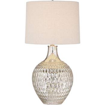 360 Lighting Waylon Modern Table Lamp 28" Tall Textured Mercury Glass Off White Tapered Drum Shade for Bedroom Living Room Bedside Nightstand Office