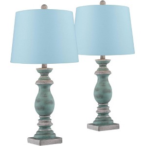 Regency Hill Patsy Country Cottage Table Lamps 26 1/2" High Set of 2 Blue Gray Washed Hardback Drum Shade for Bedroom Living Room House Home Bedside - 1 of 4