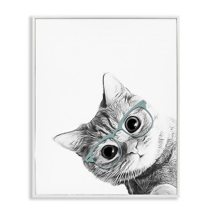 Stupell Industries Monochrome Cat Kitten Peeking Glasses Portrait Framed Giclee Art, White, 24" x 30" - 1 of 4